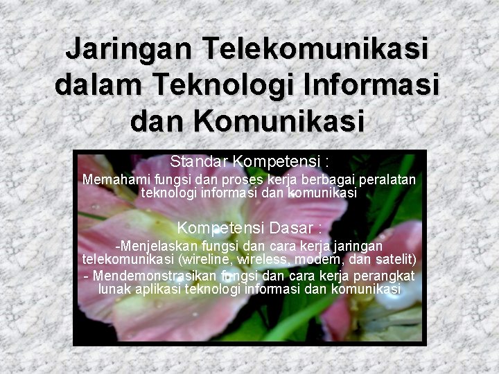 Jaringan Telekomunikasi dalam Teknologi Informasi dan Komunikasi Standar Kompetensi : Memahami fungsi dan proses