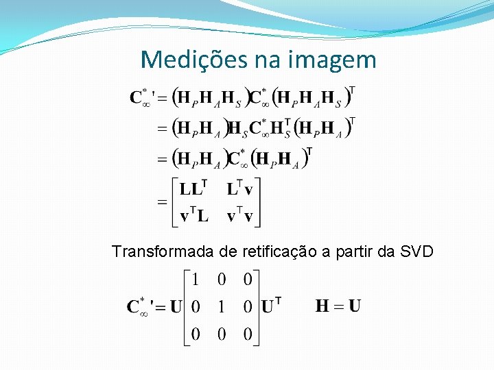 Medições na imagem Transformada de retificação a partir da SVD 