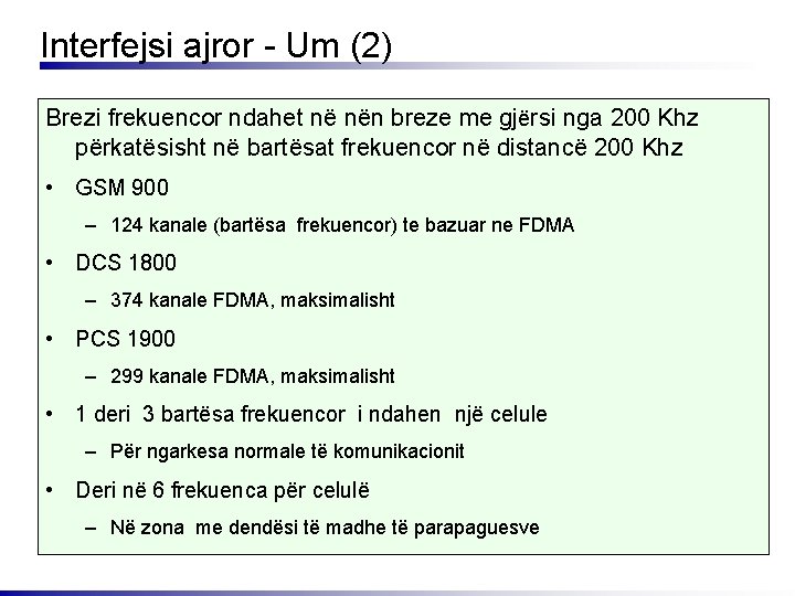 Interfejsi ajror - Um (2) Brezi frekuencor ndahet në nën breze me gjërsi nga