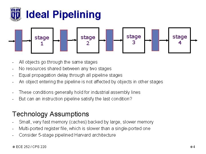 Ideal Pipelining stage 1 stage 2 stage 3 - All objects go through the