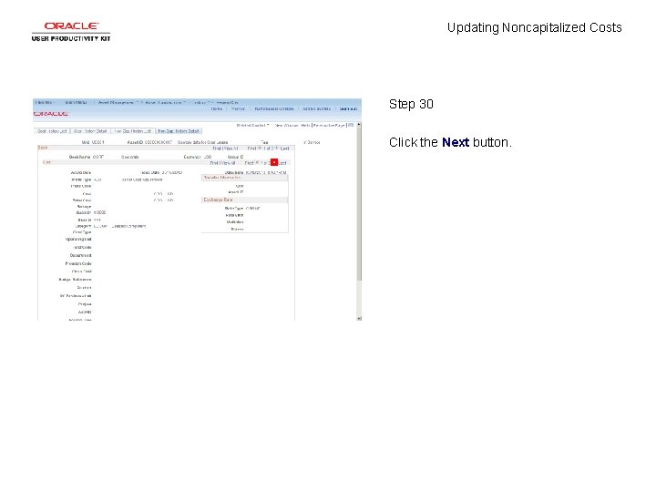 Updating Noncapitalized Costs Step 30 Click the Next button. 