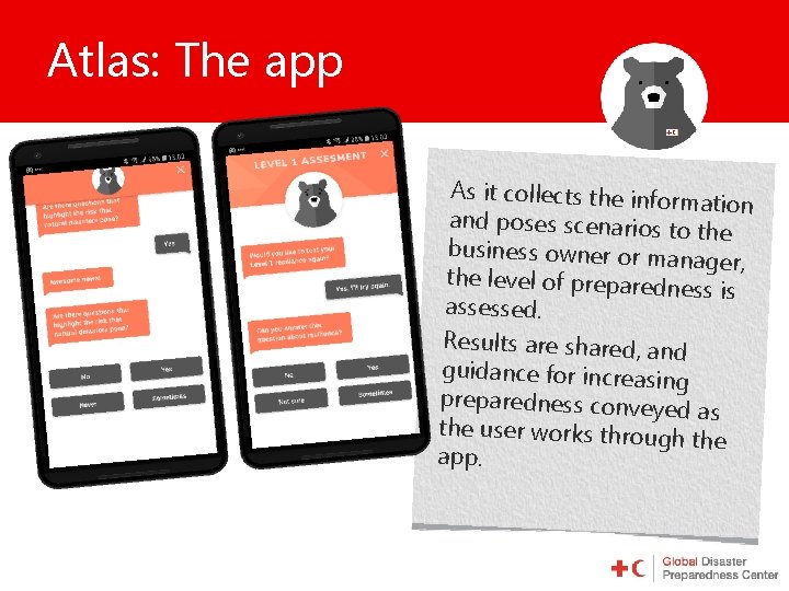 Atlas: The app As it collects the inform ation and poses scenarios to the