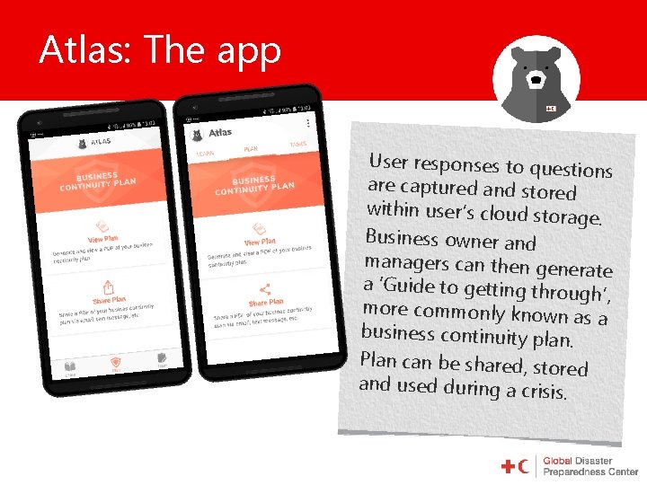 Atlas: The app User responses to questio ns are captured and stored within user’s