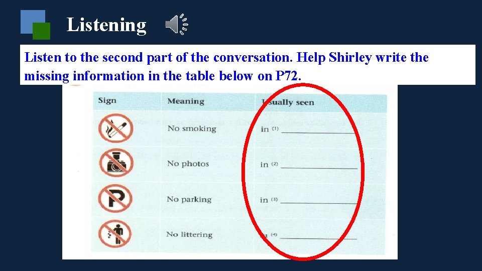Listening Listen to the second part of the conversation. Help Shirley write the missing