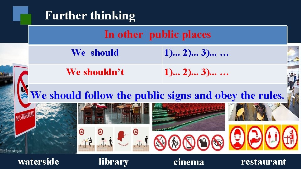 Further thinking In other public places We should 1). . . 2). . .