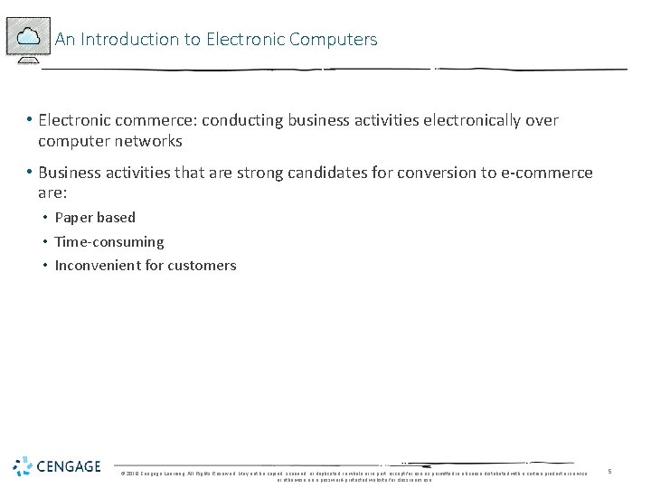 An Introduction to Electronic Computers • Electronic commerce: conducting business activities electronically over computer
