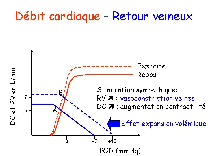 DC et RV en L/mn Débit cardiaque – Retour veineux Exercice Repos 7 5