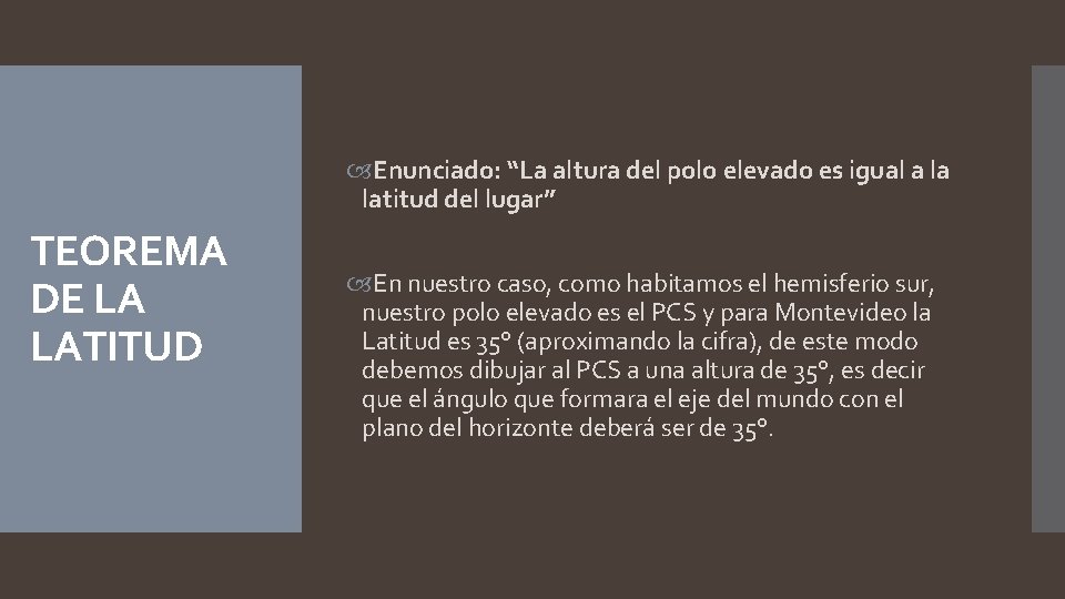  Enunciado: “La altura del polo elevado es igual a la latitud del lugar”