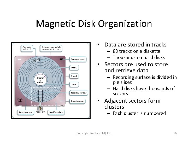 Magnetic Disk Organization • Data are stored in tracks – 80 tracks on a