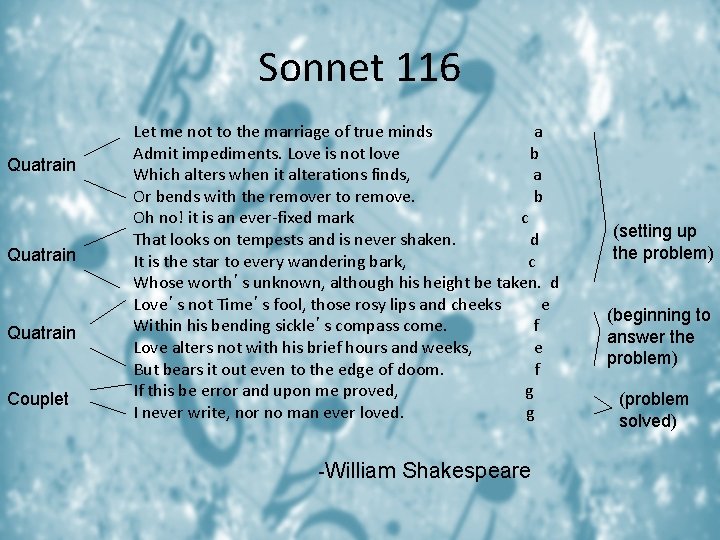 Sonnet 116 Quatrain Couplet Let me not to the marriage of true minds a