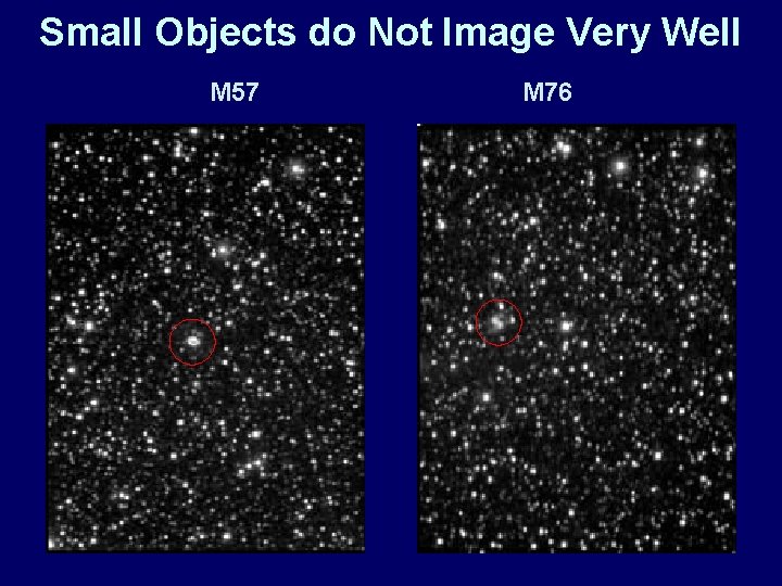 Small Objects do Not Image Very Well M 57 M 76 