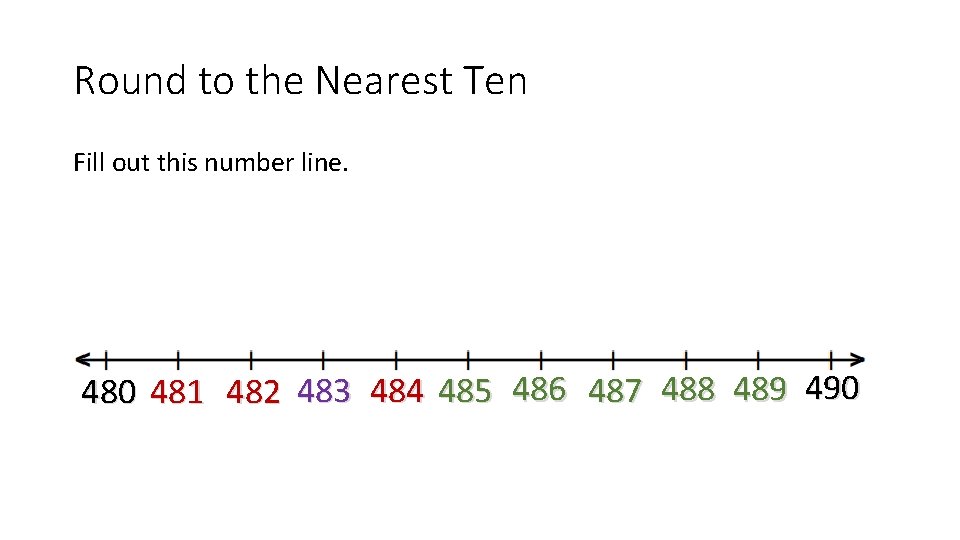 Round to the Nearest Ten Fill out this number line. 480 481 482 483