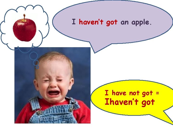 I haven’t got an apple. I have not got = Ihaven’t got 