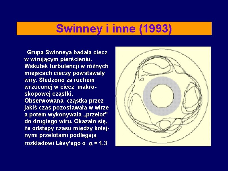 Swinney i inne (1993) Grupa Swinneya badała ciecz w wirującym pierścieniu. Wskutek turbulencji w