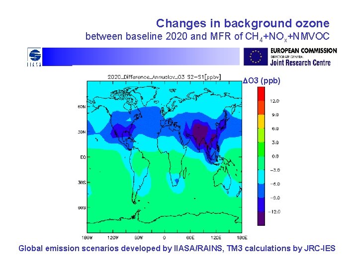 Changes in background ozone between baseline 2020 and MFR of CH 4+NOx+NMVOC O 3