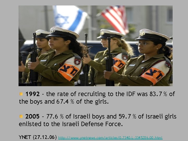 1992 - the rate of recruiting to the IDF was 83. 7 % of