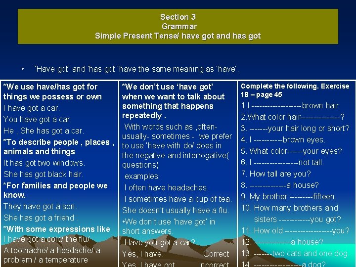 Section 3 Grammar Simple Present Tense Conjugation work