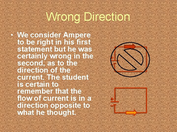 Wrong Direction • We consider Ampere to be right in his first statement but