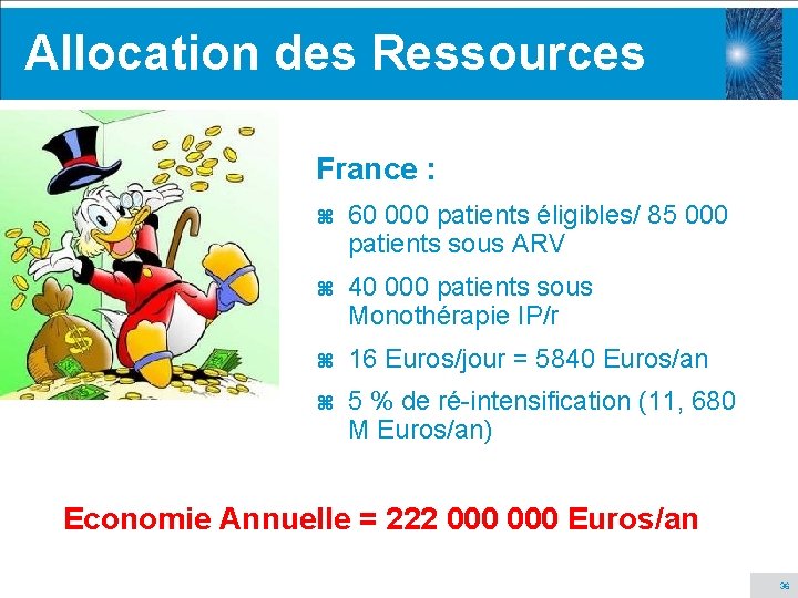 Allocation des Ressources France : z 60 000 patients éligibles/ 85 000 patients sous