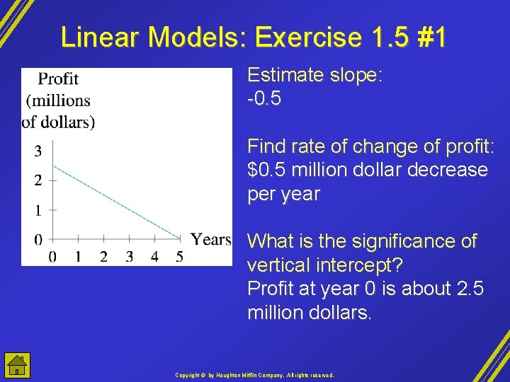 Linear Models: Exercise 1. 5 #1 Estimate slope: -0. 5 Find rate of change