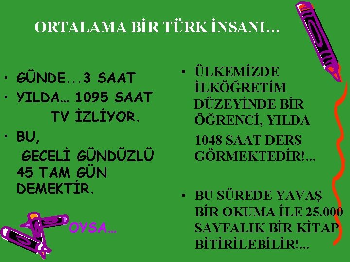 ORTALAMA BİR TÜRK İNSANI… • GÜNDE. . . 3 SAAT • YILDA… 1095 SAAT