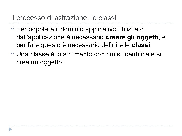 Il processo di astrazione: le classi Per popolare il dominio applicativo utilizzato dall’applicazione è