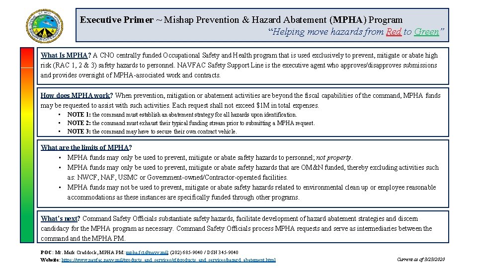 Executive Primer ~ Mishap Prevention & Hazard Abatement (MPHA) Program “Helping move hazards from
