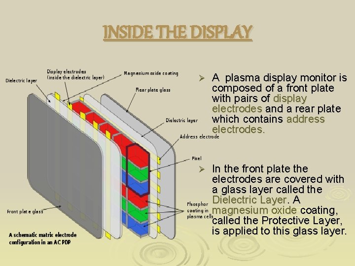 INSIDE THE DISPLAY Ø A plasma display monitor is composed of a front plate