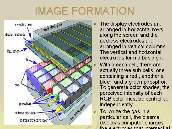 IMAGE FORMATION The display electrodes are arranged in horizontal rows along the screen and