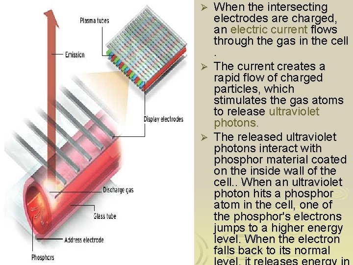 Ø Ø Ø When the intersecting electrodes are charged, an electric current flows through