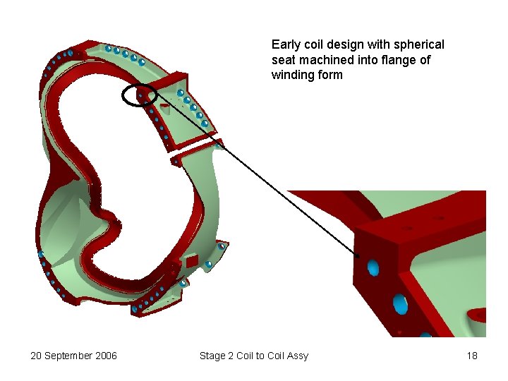 Early coil design with spherical seat machined into flange of winding form 20 September