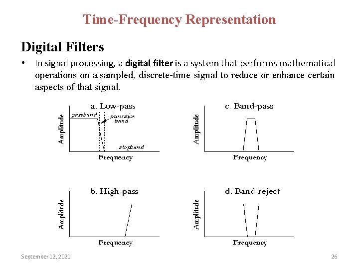 Time-Frequency Representation Digital Filters • In signal processing, a digital filter is a system