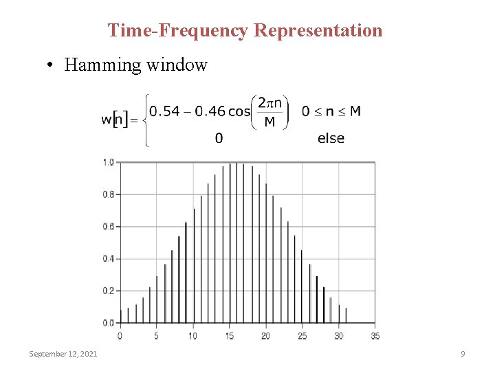 Time-Frequency Representation • Hamming window September 12, 2021 9 