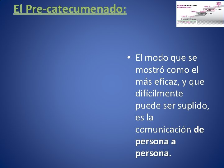 El Pre-catecumenado: • El modo que se mostró como el más eficaz, y que