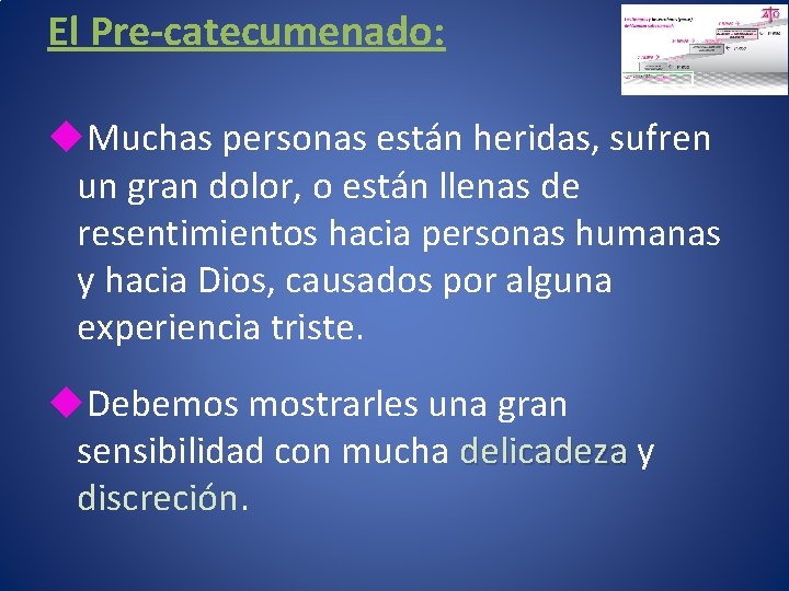 El Pre-catecumenado: u. Muchas personas están heridas, sufren un gran dolor, o están llenas