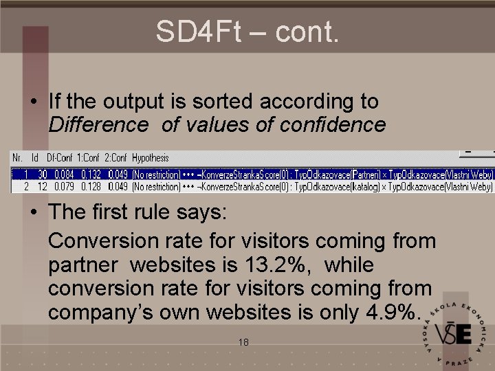 SD 4 Ft – cont. • If the output is sorted according to Difference