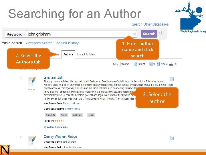 Searching for an Author 2. Select the Authors tab 1. Enter author name and