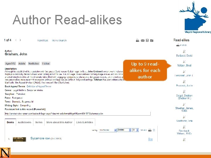 Author Read-alikes Up to 9 readalikes for each author 