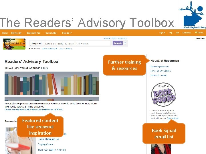 The Readers’ Advisory Toolbox Further training & resources Featured content like seasonal inspiration Book