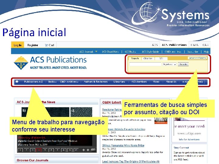 Página inicial Ferramentas de busca simples por assunto, citação ou DOI Menu de trabalho