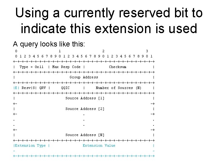 Using a currently reserved bit to indicate this extension is used A query looks