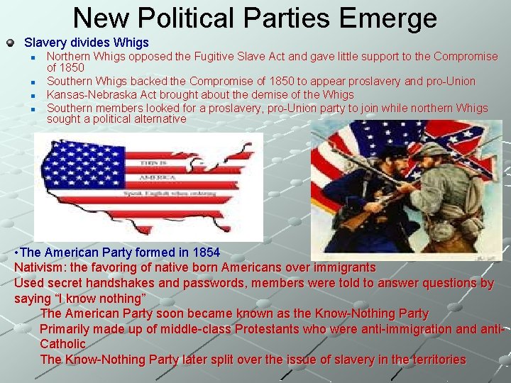 New Political Parties Emerge Slavery divides Whigs n n Northern Whigs opposed the Fugitive