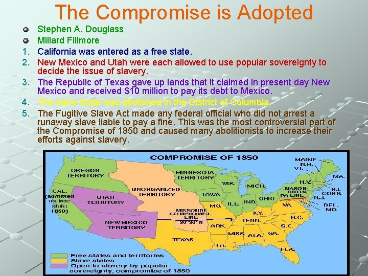The Compromise is Adopted 1. 2. 3. 4. 5. Stephen A. Douglass Millard Fillmore