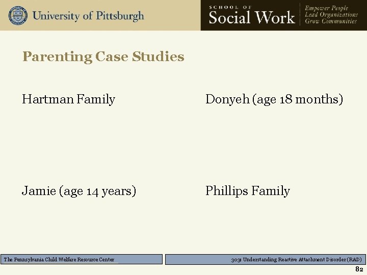 Parenting Case Studies Hartman Family Donyeh (age 18 months) Jamie (age 14 years) Phillips