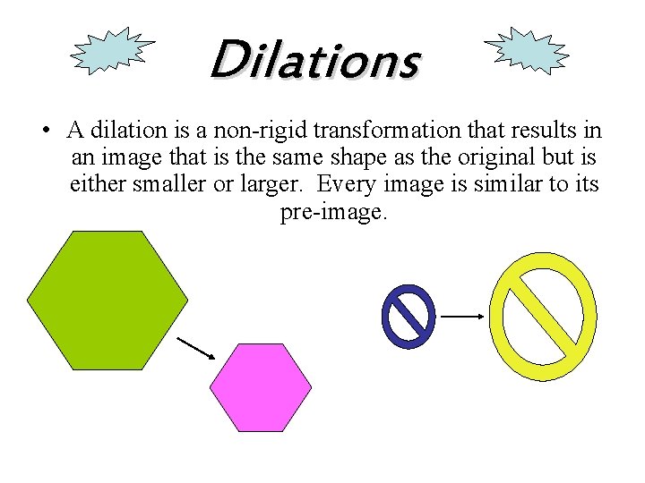 Dilations • A dilation is a non-rigid transformation that results in an image that