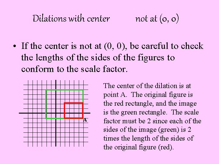 Dilations with center not at (0, 0) • If the center is not at