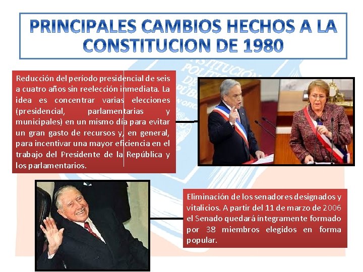 Reducción del período presidencial de seis a cuatro años sin reelección inmediata. La idea