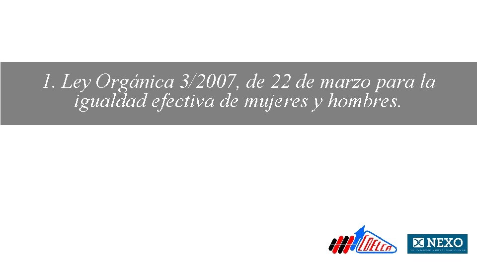 1. Ley Orgánica 3/2007, de 22 de marzo para la igualdad efectiva de mujeres