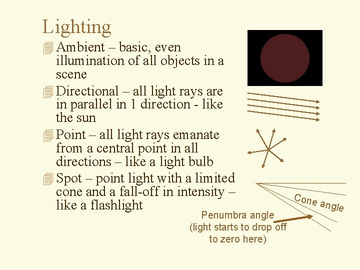 Lighting 4 Ambient – basic, even illumination of all objects in a scene 4