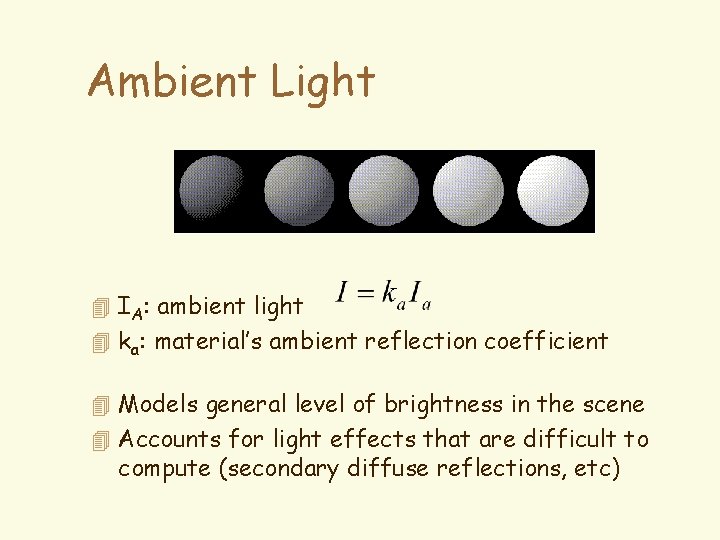 Ambient Light 4 IA: ambient light 4 ka: material’s ambient reflection coefficient 4 Models